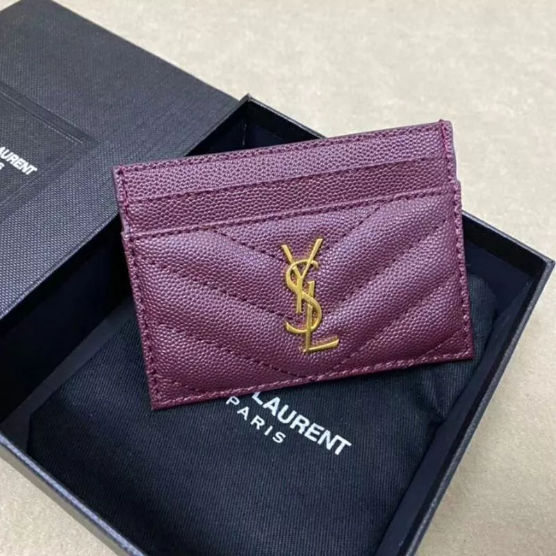 Saint Laurent Monogram Card Case In Grained Matelasse Leather Purple Gold 0112