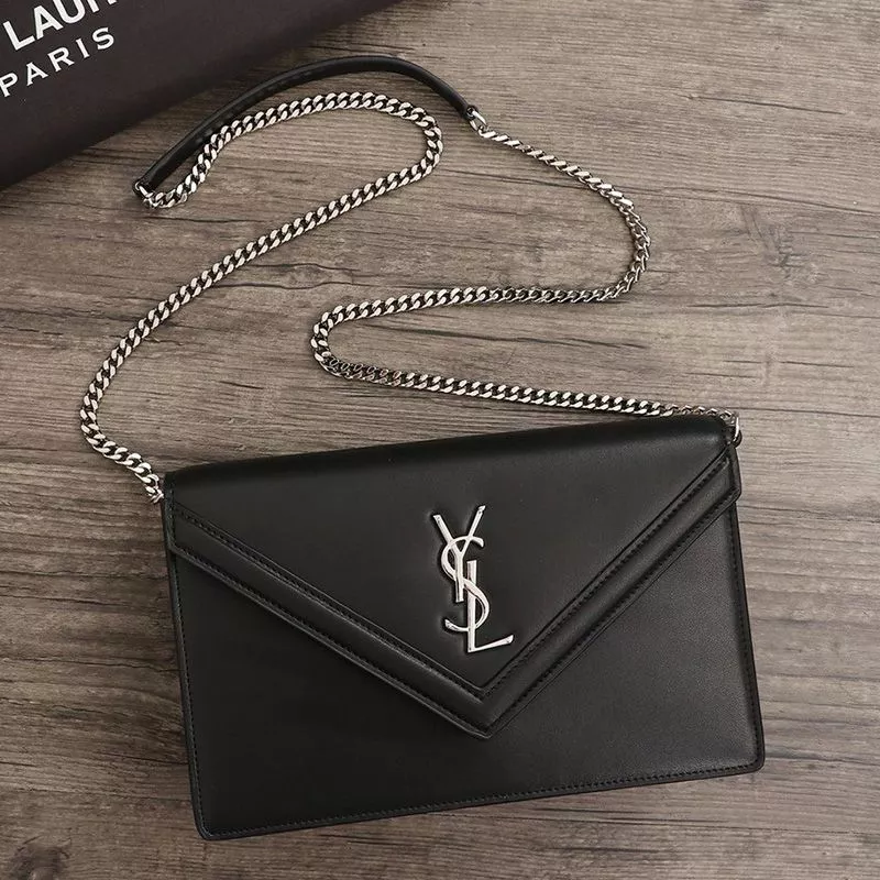 Saint Laurent Le Sept Chain Bag In Leather Black Silver 0113