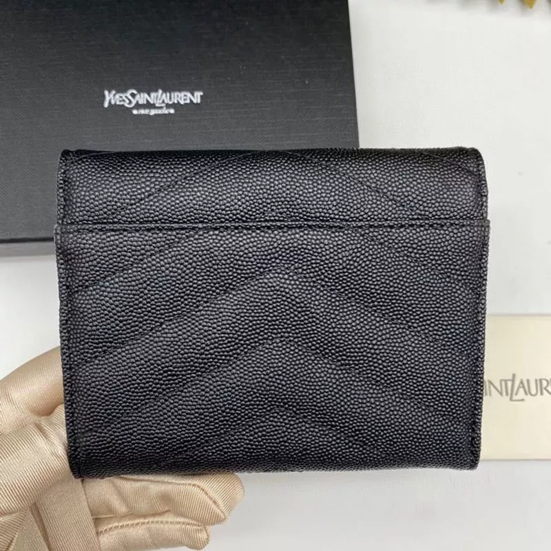 Cheap Saint Laurent Monogram Trifold Card Case In Grained Matelasse Leather Black 0118