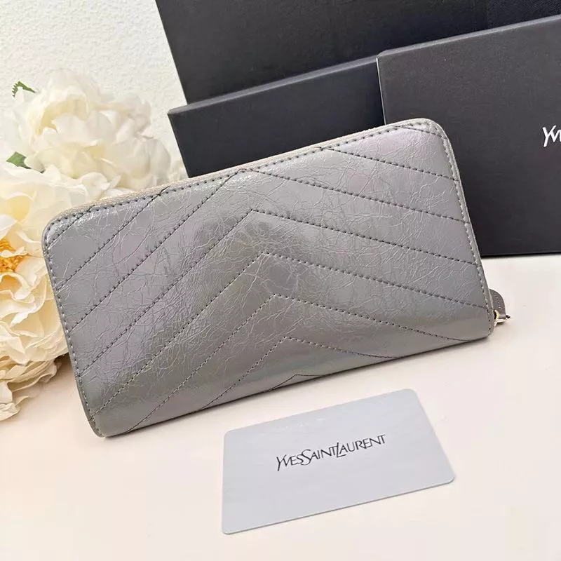 Cheap Saint Laurent Large Cassandra Zip Around Wallet In Crinkled Matelasse Leather Grey 0112