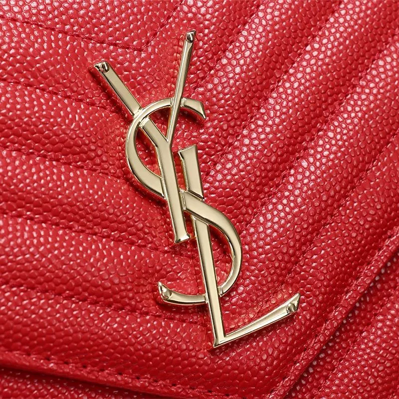 Cheap Saint Laurent Large Monogram Chain Wallet In Textured Matelasse Leather Red Gold 0119