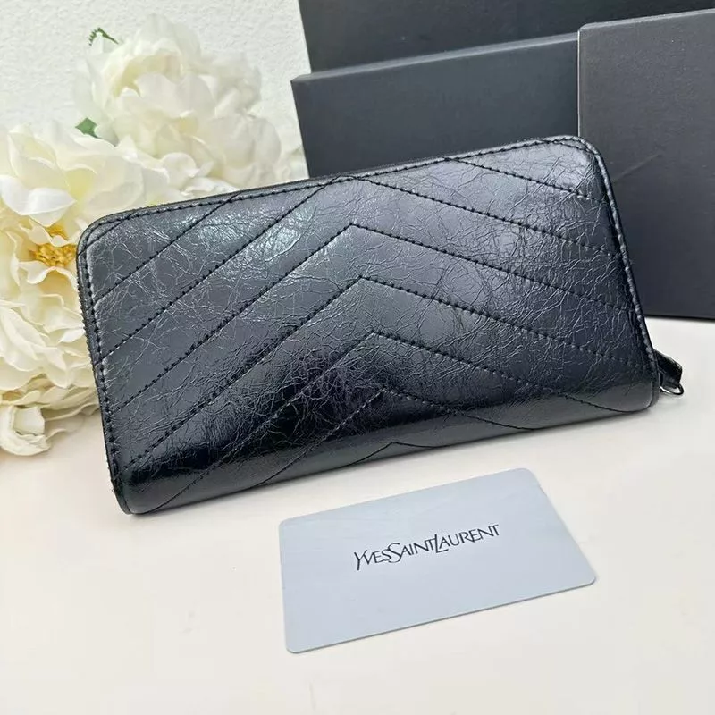 Cheap Saint Laurent Large Cassandra Zip Around Wallet In Crinkled Matelasse Leather Black 0118