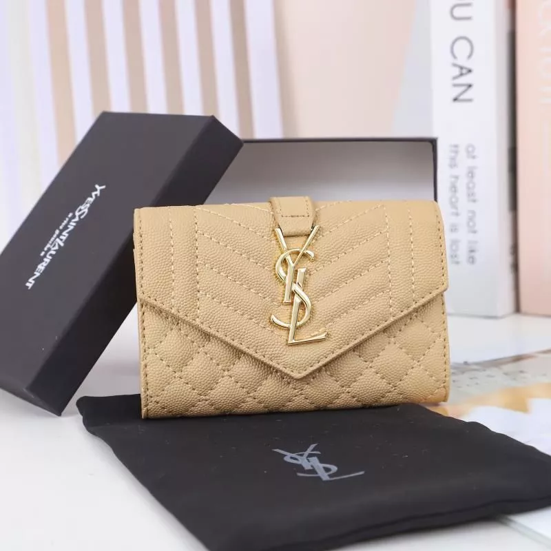 Cheap Saint Laurent Small Envelope Flap Wallet In Mixed Grained Matelasse Leather Apricot Gold 0118