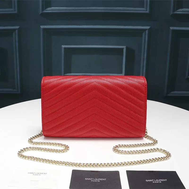 Cheap Saint Laurent Large Monogram Chain Wallet In Textured Matelasse Leather Red Gold 0119