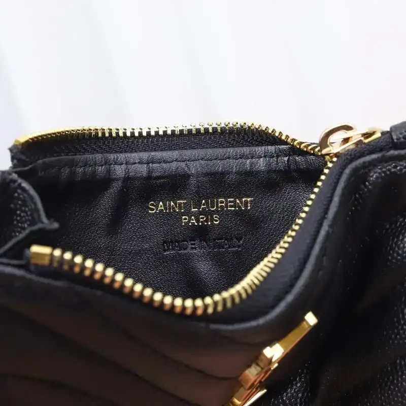 Cheap Saint Laurent Fragments Zipped Card Case In Grained Matelasse Leather Black Gold 0128