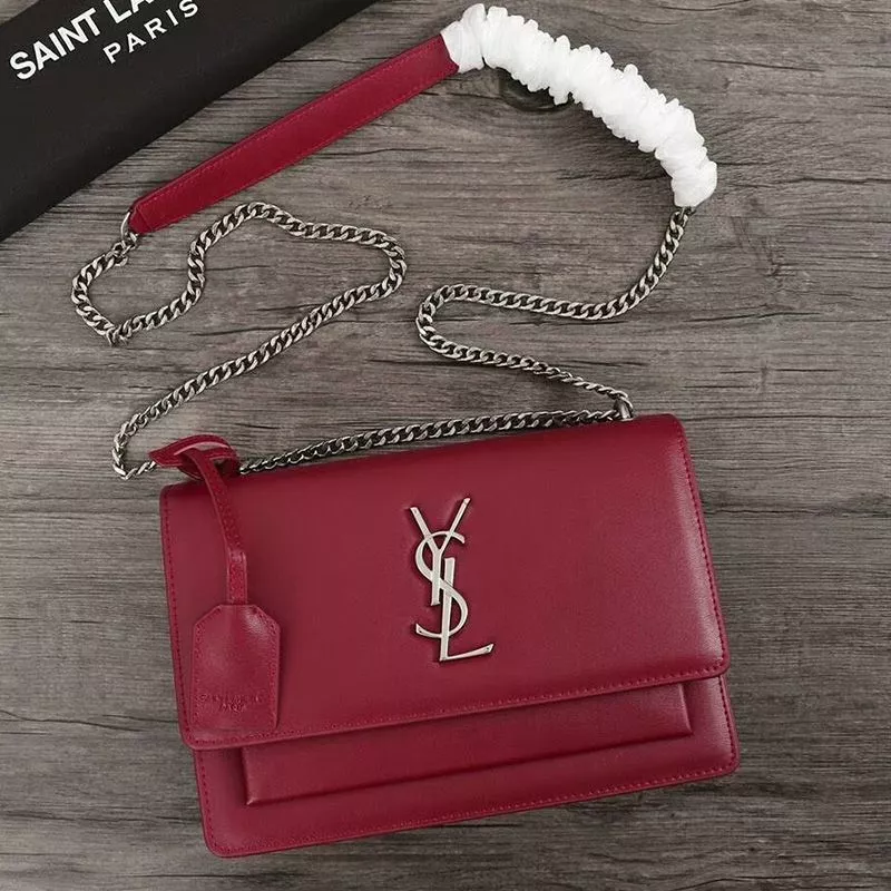 Saint Laurent Medium Sunset Chain Bag In Leather Red Silver 0113