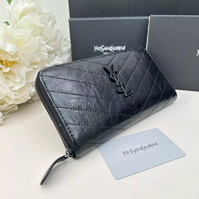 Cheap Saint Laurent Large Cassandra Zip Around Wallet In Crinkled Matelasse Leather Black 0120