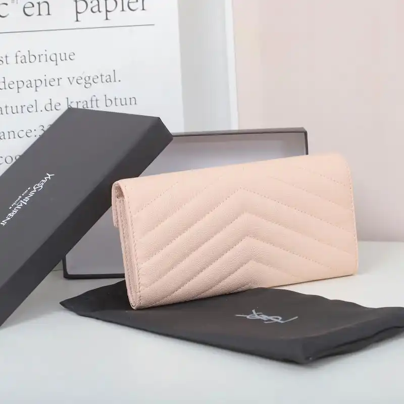 Cheap Saint Laurent Large Monogram Flap Wallet In Grained Matelasse Leather Pink Gold 0128