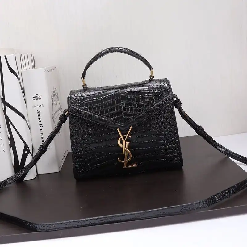 Cheap Saint Laurent Mini Cassandra Top Handle Bag In Crocodile Embossed Leather Black Gold 0129