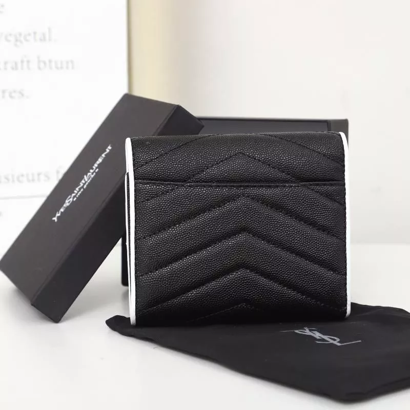 Cheap Saint Laurent Small Envelope Trifold Wallet In Mixed Grained Matelasse Leather Black White 0116