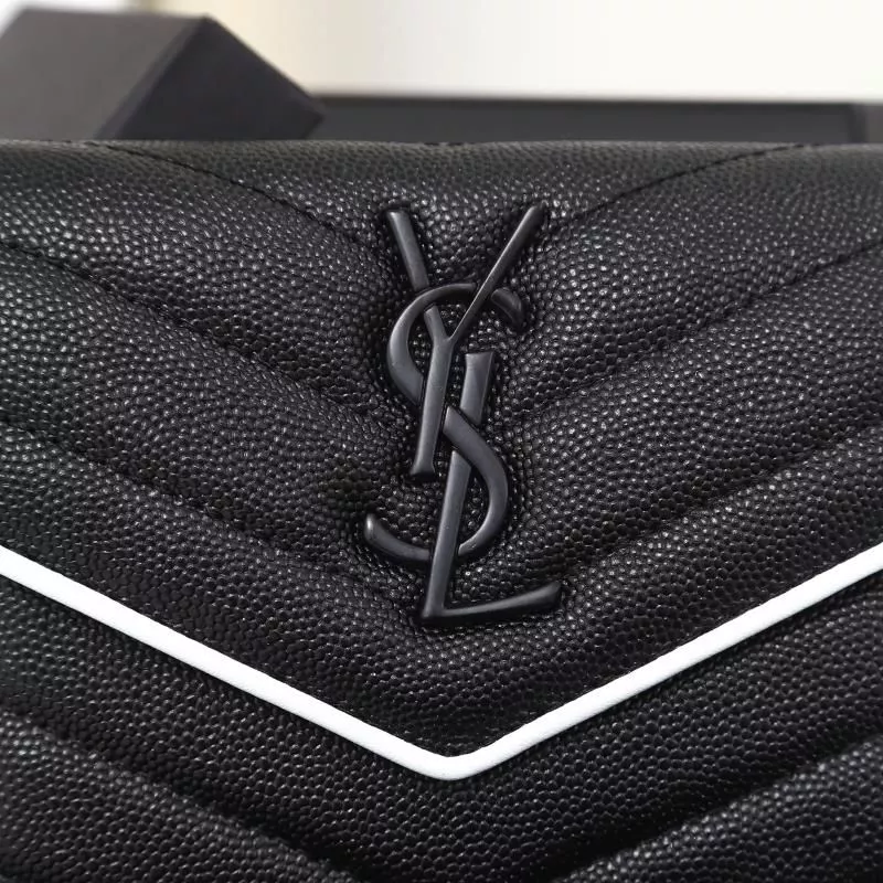 Cheap Saint Laurent Small Envelope Trifold Wallet In Mixed Grained Matelasse Leather Black White 0112