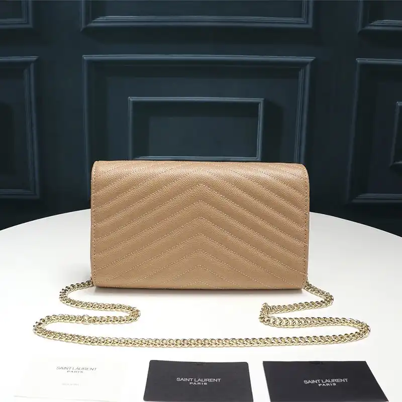 Cheap Saint Laurent Large Monogram Chain Wallet In Textured Matelasse Leather Apricot Gold 0128