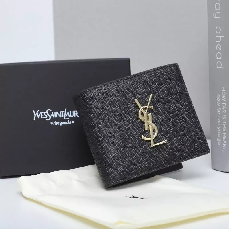 Cheap Saint Laurent Small Monogram East West Wallet In Grained Leather Black Gold 0118