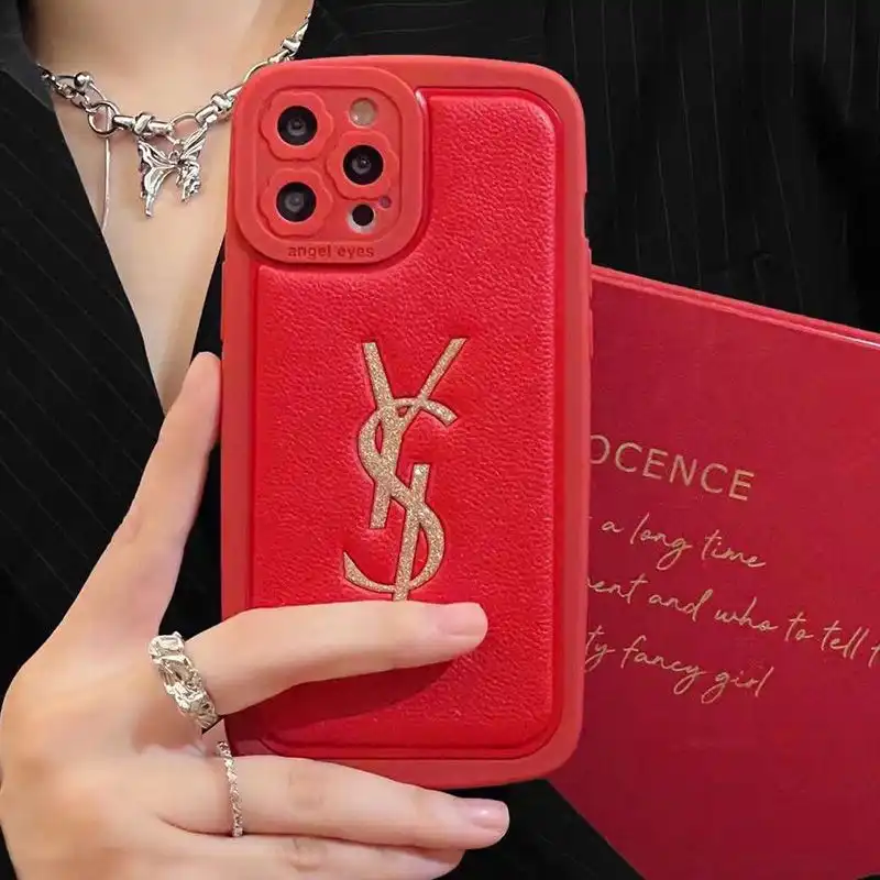 Cheap Saint Laurent Cassandre iPhone Case In Grained Calfskin Red 0131