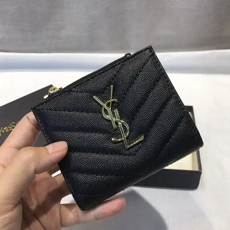 Cheap Saint Laurent Monogram Zipped Bifold Card Case In Grained Matelasse Leather Black Gold 0128