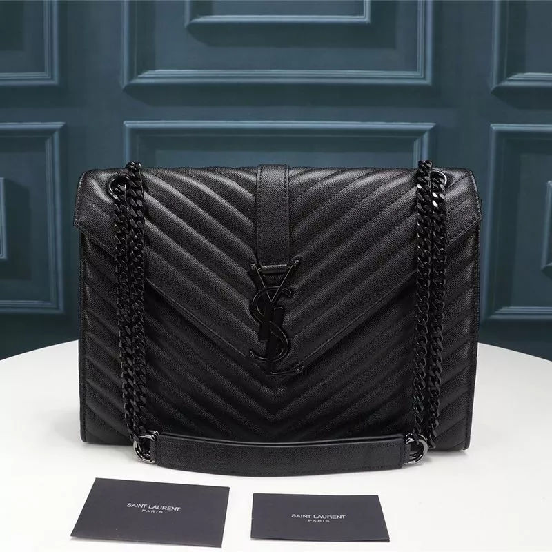 Saint Laurent Large Envelope Chain Bag In Textured Matelasse Leather Black 0112