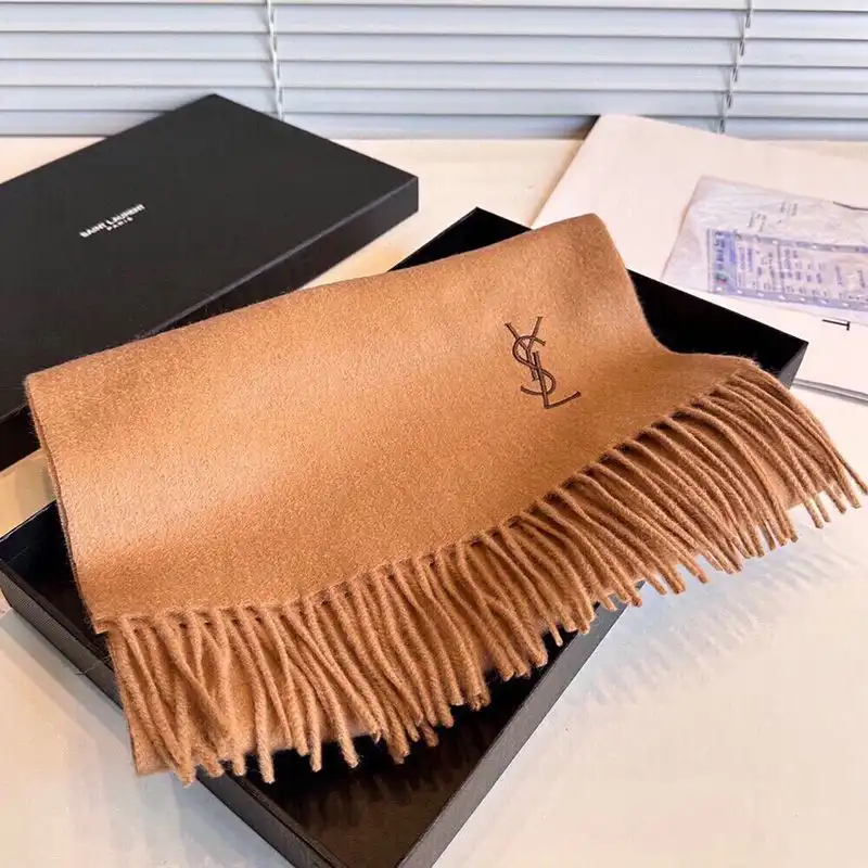 Saint Laurent Cassandre Embroidery Scarf In Cashmere Brown 0122