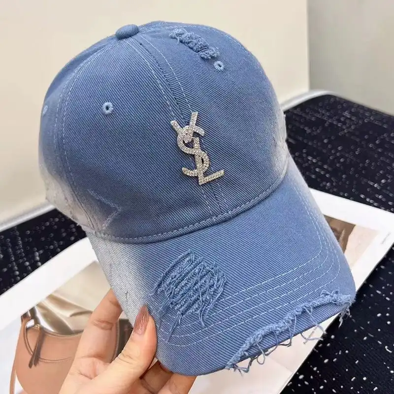 Cheap Saint Laurent Baseball Cap In Washed Denim with Cassandre Crystals Blue 0122