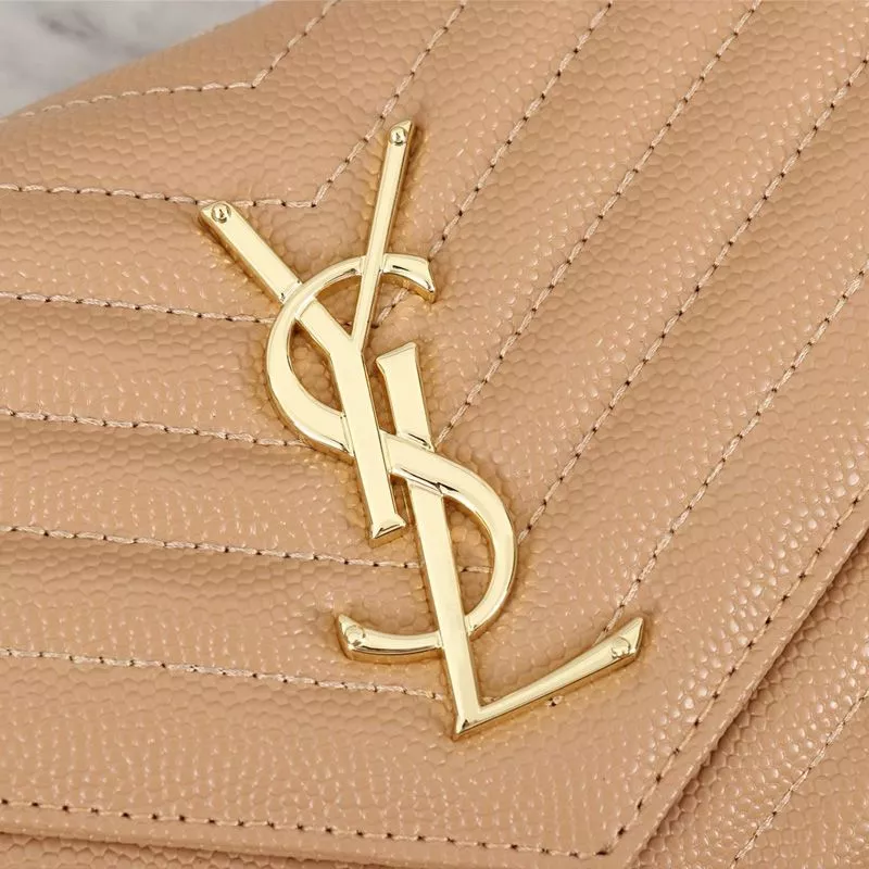 Cheap Saint Laurent Large Monogram Chain Wallet In Grained Matelasse Leather Apricot Gold 0120