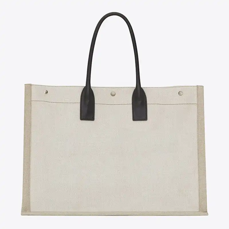 Cheap Saint Laurent Rive Gauche Tote In Linen And Leather White 0130