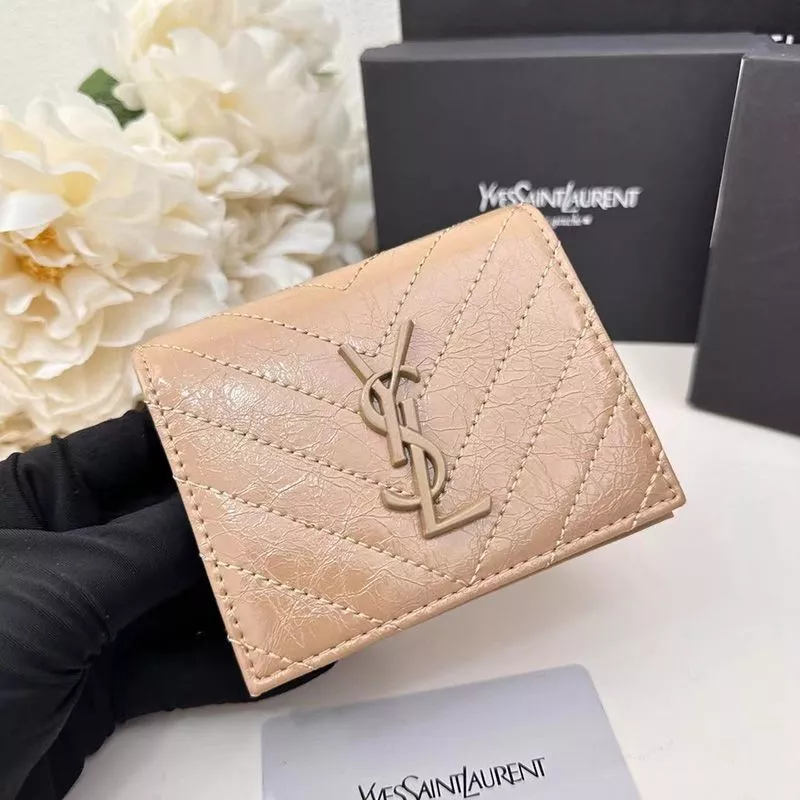 Saint Laurent Small Cassandra Bifold Wallet In Crinkled Matelasse Leather Apricot 0112