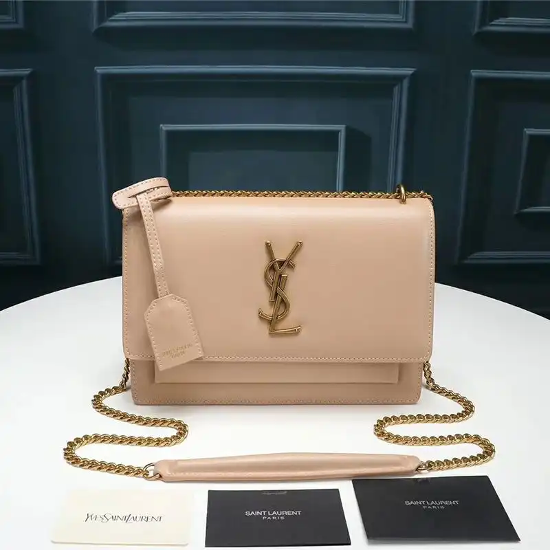 Cheap Saint Laurent Medium Sunset Chain Bag In Leather Apricot Gold 0129