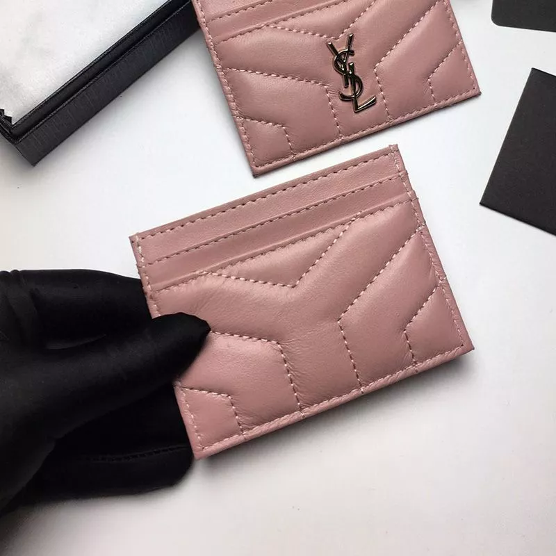 Cheap Saint Laurent Monogram Card Case In Matelasse Lambskin Pink Silver 0119