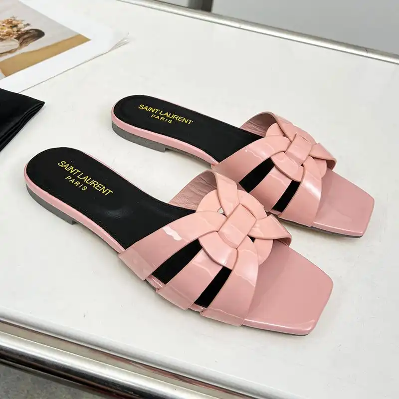 Saint Laurent Tribute Slides Women Patent Leather Pink 0123