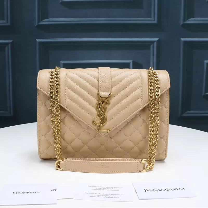 Saint Laurent Medium Envelope Chain Bag In Mixed Grained Matelasse Leather Apricot Gold 0112