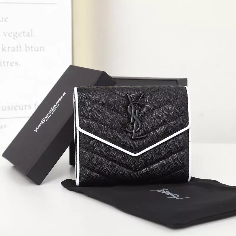 Cheap Saint Laurent Small Envelope Trifold Wallet In Mixed Grained Matelasse Leather Black White 0116