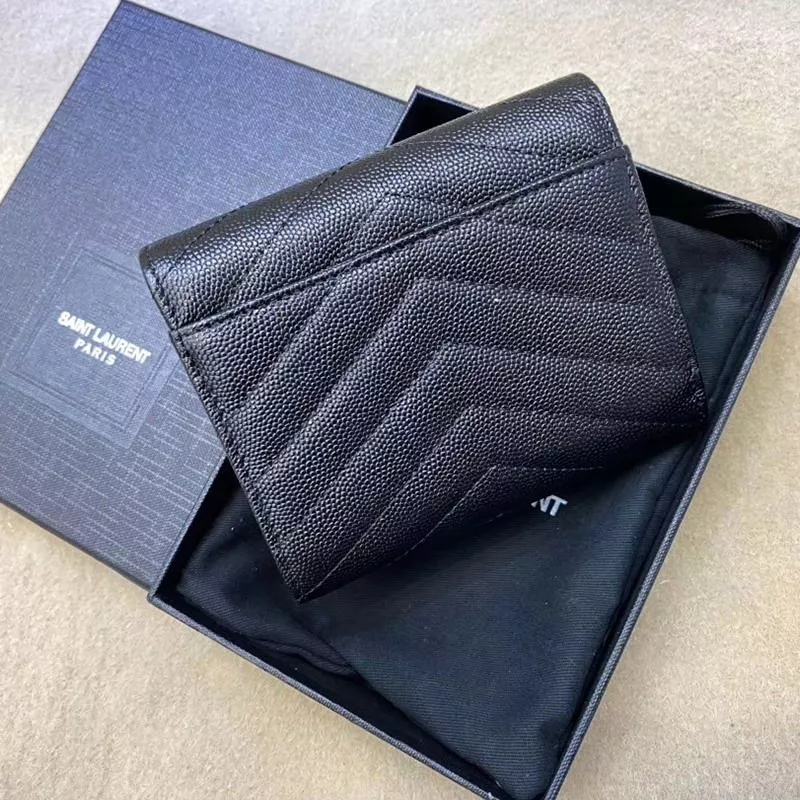 Cheap Saint Laurent Monogram Trifold Card Case In Grained Matelasse Leather Black Gold 0120