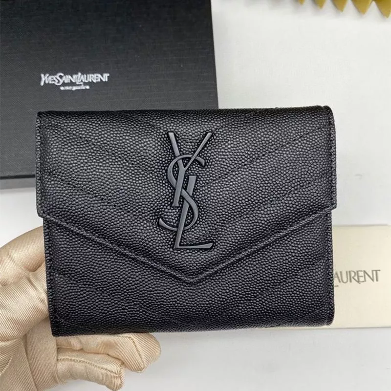 Cheap Saint Laurent Monogram Trifold Card Case In Grained Matelasse Leather Black 0118