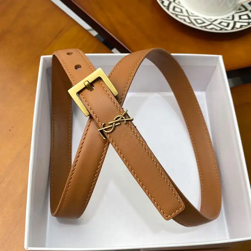 Cheap Saint Laurent Monogram Narrow Belt With Square Buckle In Nappa Leather Brown Gold 0122