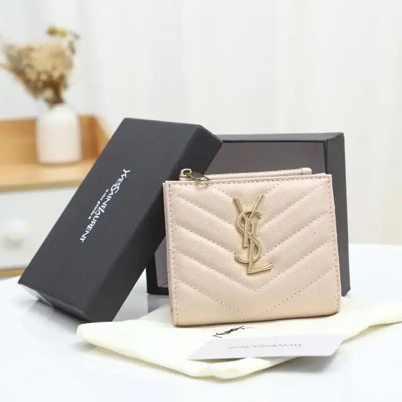 Cheap Saint Laurent Monogram Zipped Bifold Card Case In Grained Matelasse Leather Pink Gold 0128