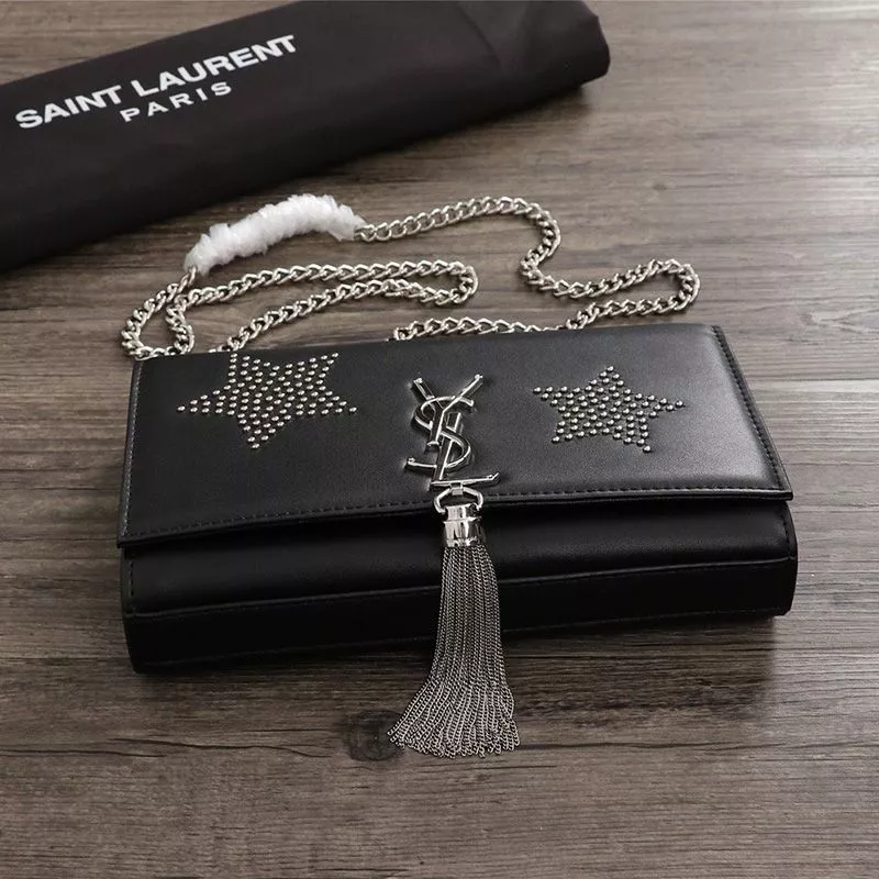 Cheap Saint Laurent Medium Kate Chain Bag with Tassel In Star Studded Leather Black Silver 0113