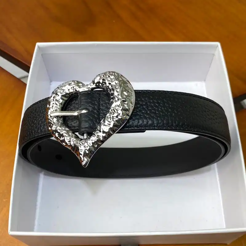 Cheap Saint Laurent Heart Belt In Grained Leather Black Silver 0131