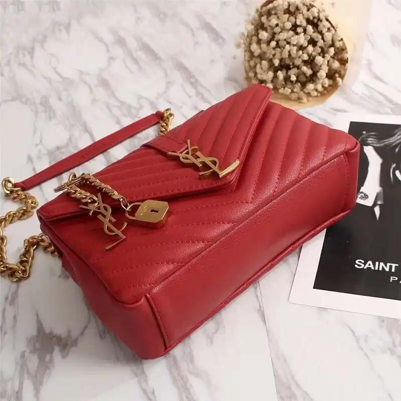 Cheap Saint Laurent Medium Classic College Chain Bag In Matelasse Leather Red Gold 0130