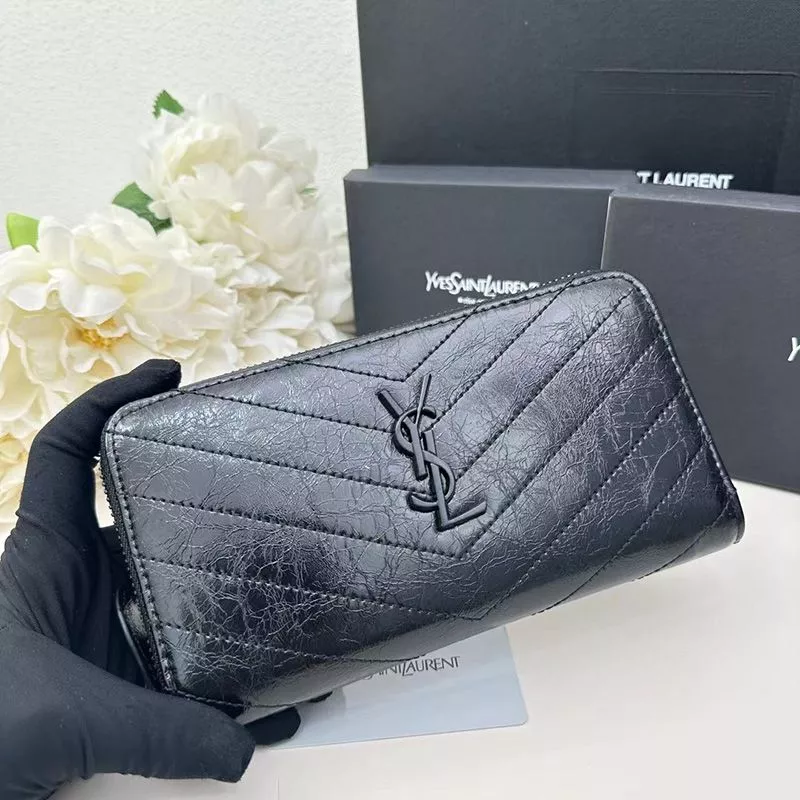 Cheap Saint Laurent Large Cassandra Zip Around Wallet In Crinkled Matelasse Leather Black 0118