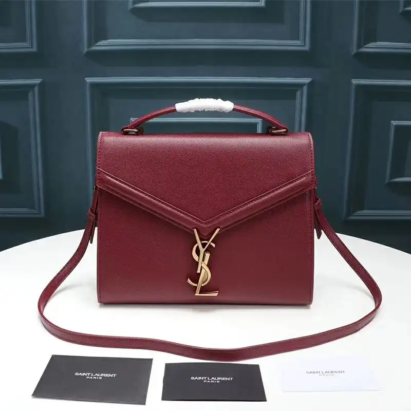 Cheap Saint Laurent Medium Cassandra Top Handle Bag In Grained Leather Burgundy Gold 0129