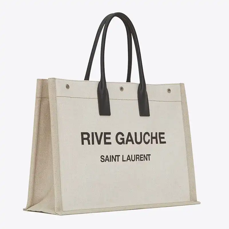 Cheap Saint Laurent Rive Gauche Tote In Linen And Leather White 0130