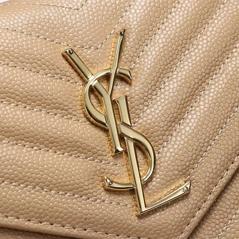 Cheap Saint Laurent Large Monogram Chain Wallet In Textured Matelasse Leather Apricot Gold 0128