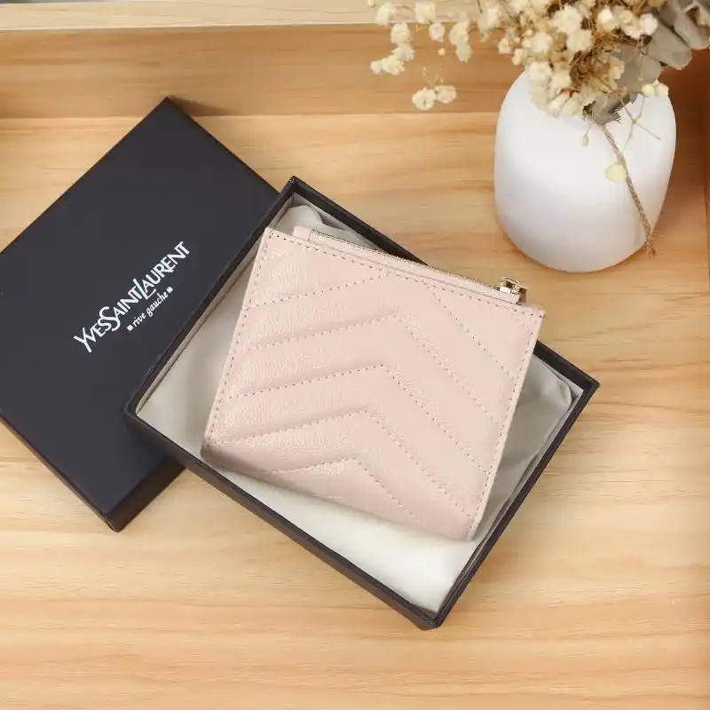 Cheap Saint Laurent Monogram Zipped Bifold Card Case In Grained Matelasse Leather Pink Gold 0128