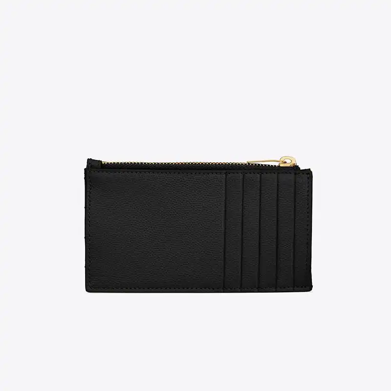 Cheap Saint Laurent Fragments Zipped Card Case In Grained Matelasse Leather Black Gold 0128