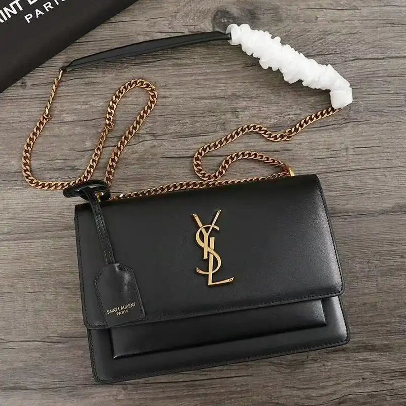 Cheap Saint Laurent Medium Sunset Chain Bag In Leather Black Gold 0129