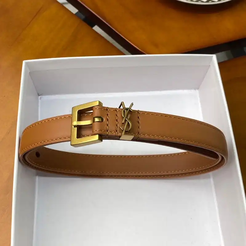 Cheap Saint Laurent Monogram Narrow Belt With Square Buckle In Nappa Leather Brown Gold 0122