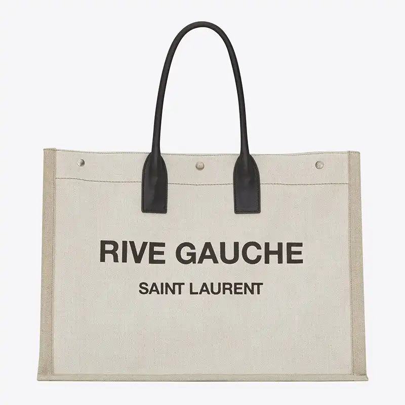 Cheap Saint Laurent Rive Gauche Tote In Linen And Leather White 0130