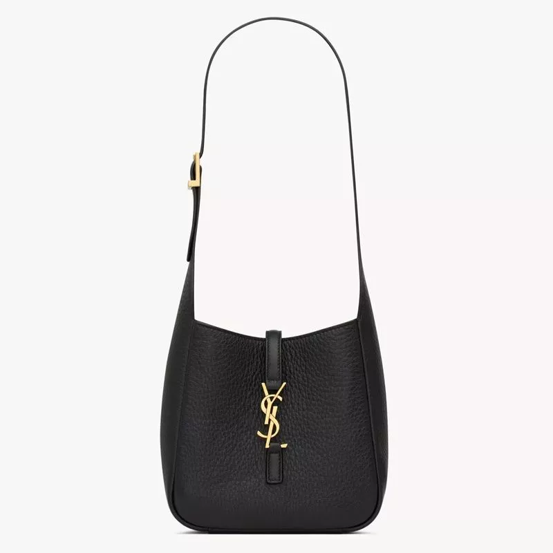 Saint Laurent Mini Le 5 A 7 Supple Bag In Grained Leather Black Gold 0113