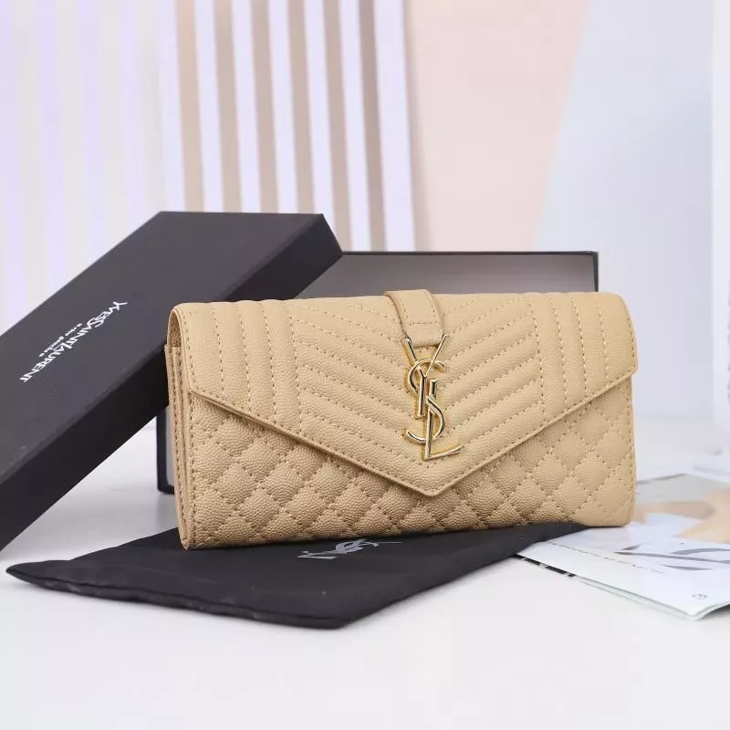 Cheap Saint Laurent Large Envelope Flap Wallet In Mixed Grained Matelasse Leather Apricot Gold 0119