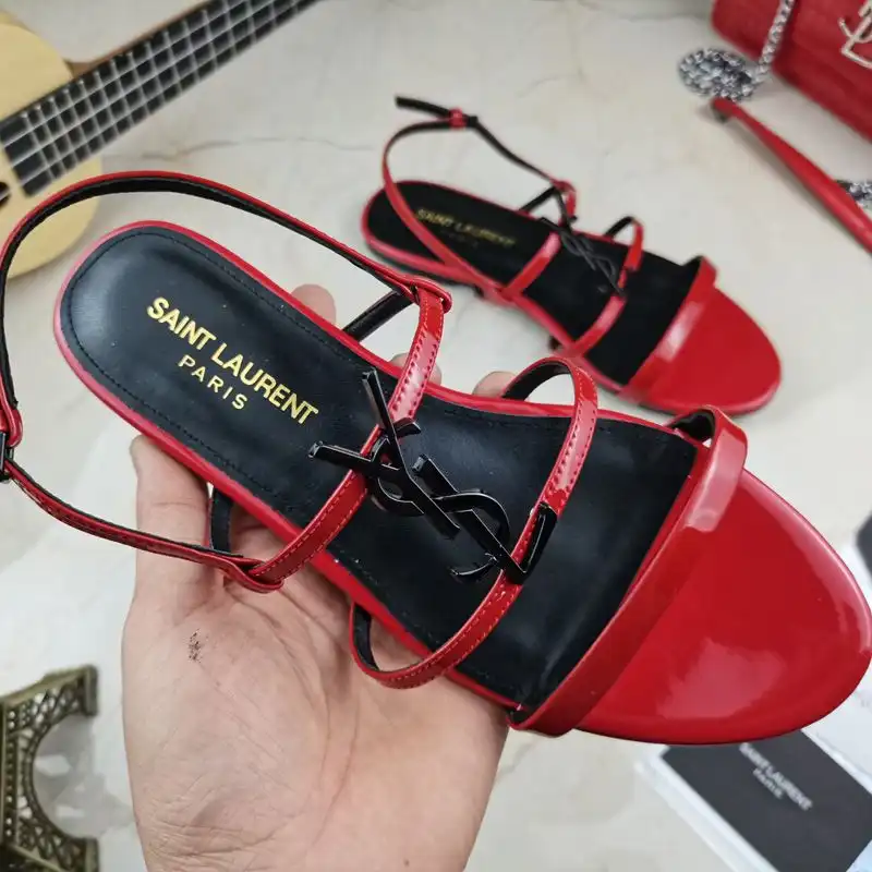 Cheap Saint Laurent Cassandra Flat Sandals With Five-Straps Women Patent Leather Red Black 0127