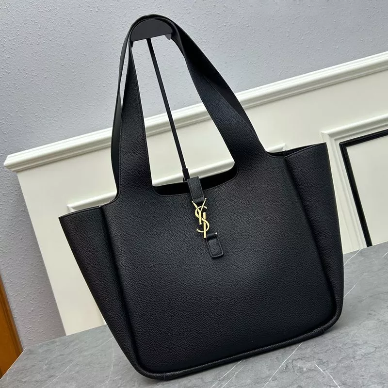 Saint Laurent Bea Tote In Grained Leather Black Gold 0113